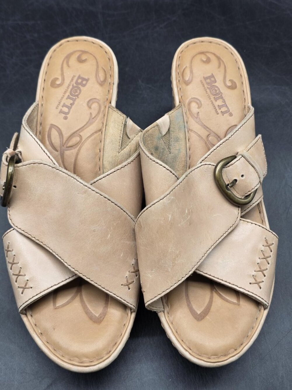 Born Sandals Womens Size 8 Curstyn Leather Wedge Platform Buckle Damage Shoes